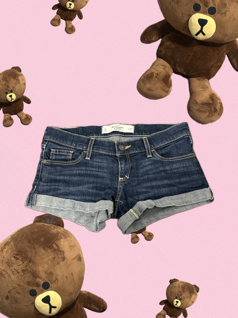 vintage y2k women’s low-rise abercrombie and fitch dark denim shorts with cuffs